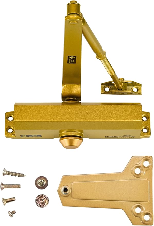 Boomerang Medium Duty Automatic Commercial Door Closer - D703 Hydraulic UL 3 hr. Fire Rated Closer, Surface-Mounted Size 3 for Home & Light Commercial Doors, Painted Brass/Gold (US4)