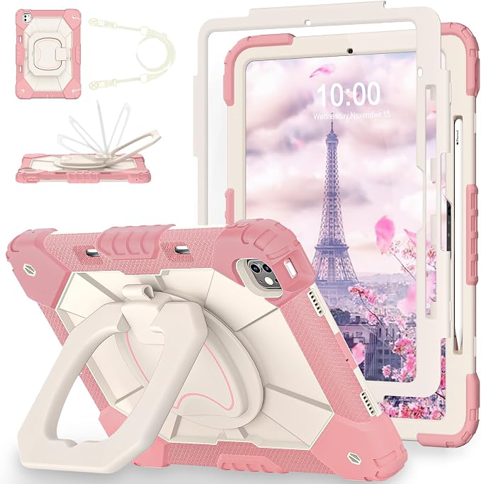 WESOROL Case for iPad Pro 13 Inch M5 2025 / M4 2024 (7th Gen) with Screen Protector/360° Rotating Stand/Pencil Holder/Shoulder StrapMilitary Grade Shockproof iPad Case 13 Inch iPad Pro M5/M4Black