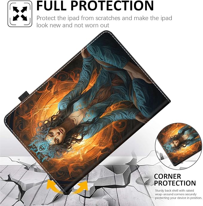 Case for All-New Amazon Fire HD 10 and 10 Plus Tablet (13th/11th Generation 2023/2021 Release) 10.1 Multi-Angle Smart Stand Cover Auto Sleep/Wake Skull and Fire