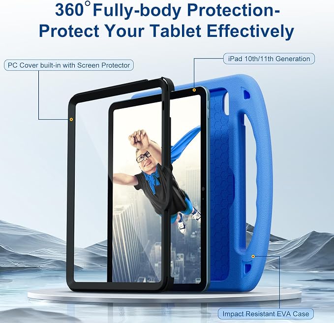 Kids Case for iPad 9th/8th/7th Gen. (10.2-inch 2021/2020/2019) | Shockproof Cover with Built-in Screen Protector and Stand Black