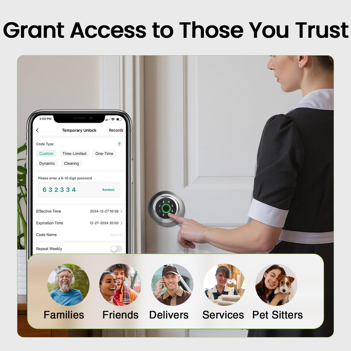 GHome Smart Fingerprint Door Lock, Fingerprint Door Knob with Keypad & App Control & Keys, Auto-Lock, Door Locks for Bedroom/Home/Garage/Apartment/Office, Local Data Storage