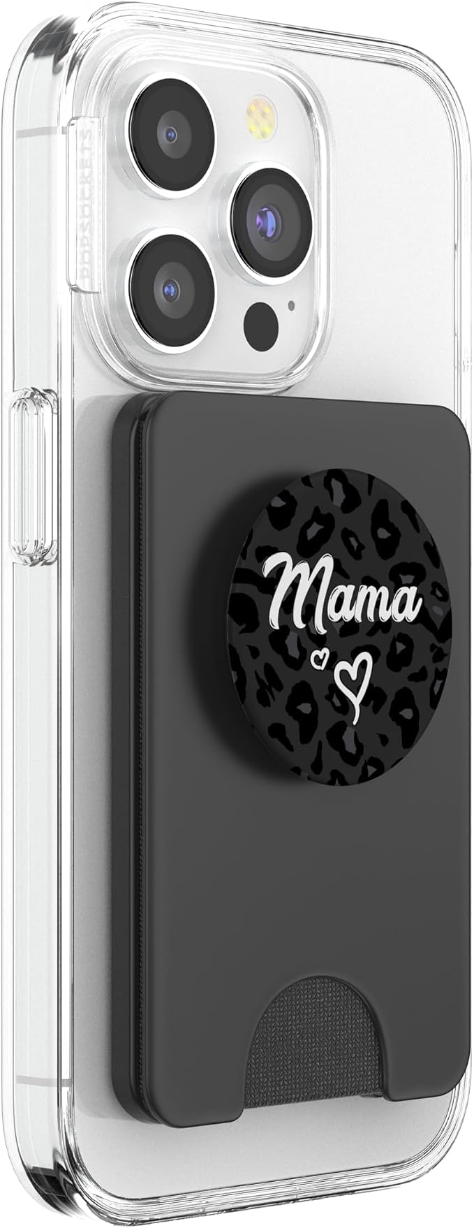 Mama Text for Mommy in Black Cheetah Pattern with Heart PopSockets Adhesive PopGrip