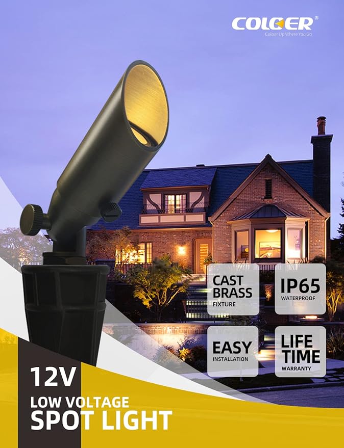COLOER Mini Size Die-cast Brass Landscape SpotLights Outdoor, 2.5W 12Volt AC/DC Low LED Voltage Spot Light, IP65 Waterproof Light Houses Decorations for Yard, Bronze,2700K Warm White(104B)
