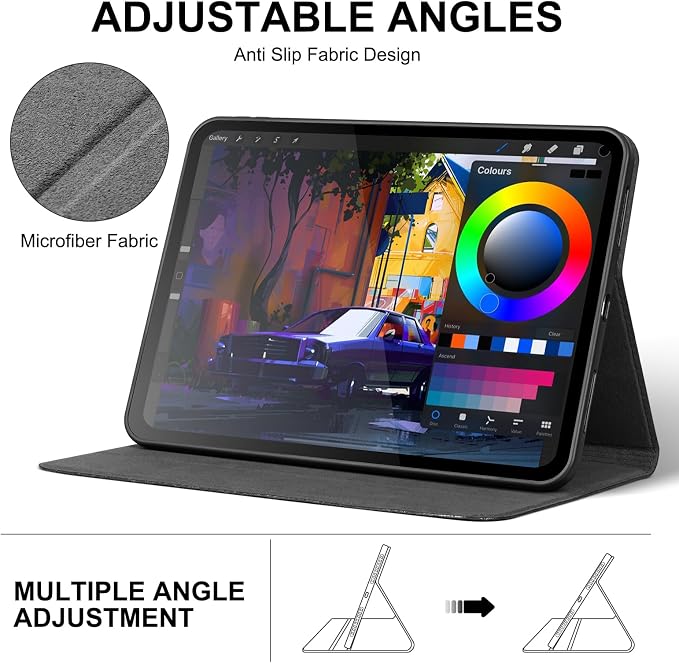 Leather Case for iPad Pro 11 Inch 4/3/2/1 GenSilver Black | Genuine Leather Cover for iPad Pro 11 2022/2021/2020/2018Smart Folio Auto Sleep/WakeProtectiveAdjustable Stand