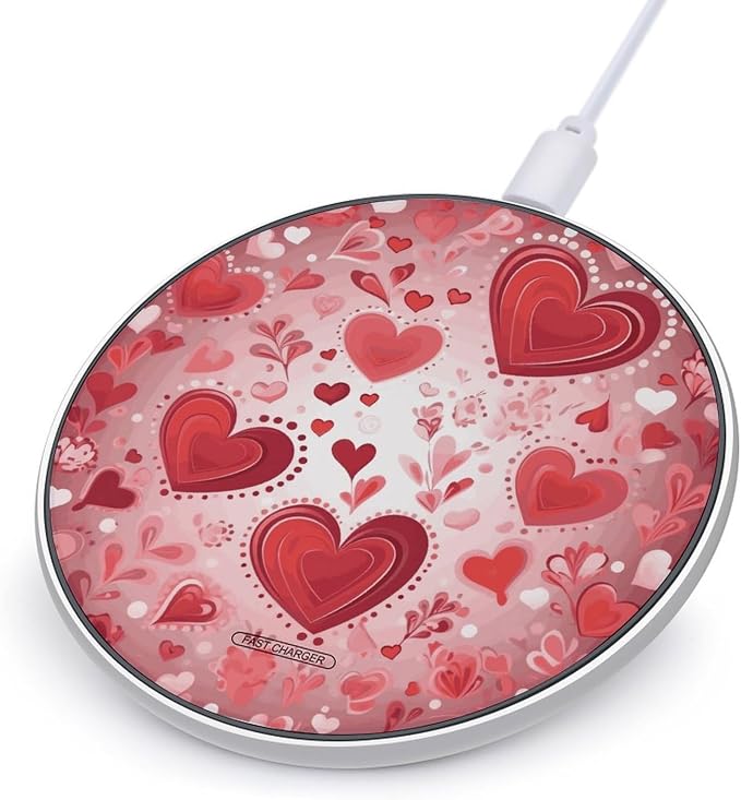 Valentine Pattern Wireless Charger 10W Fast Charging Pad Anti-Slip Qi Certified Wireless Charging Pad Charging Station Portable Phone Charger for All Wireless Charging Smartphone