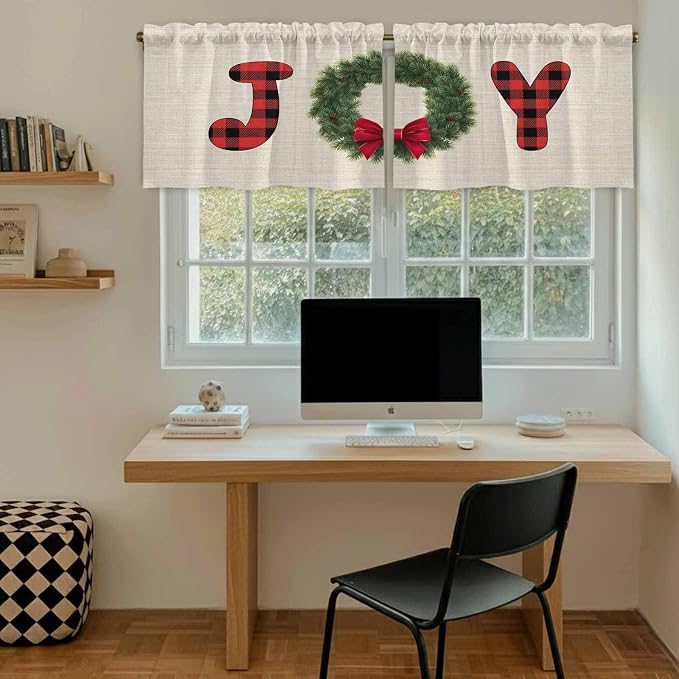 Red Green Christmas Kitchen Tier Curtains 36 Inch Long 2 Panel Set, Rod Pocket