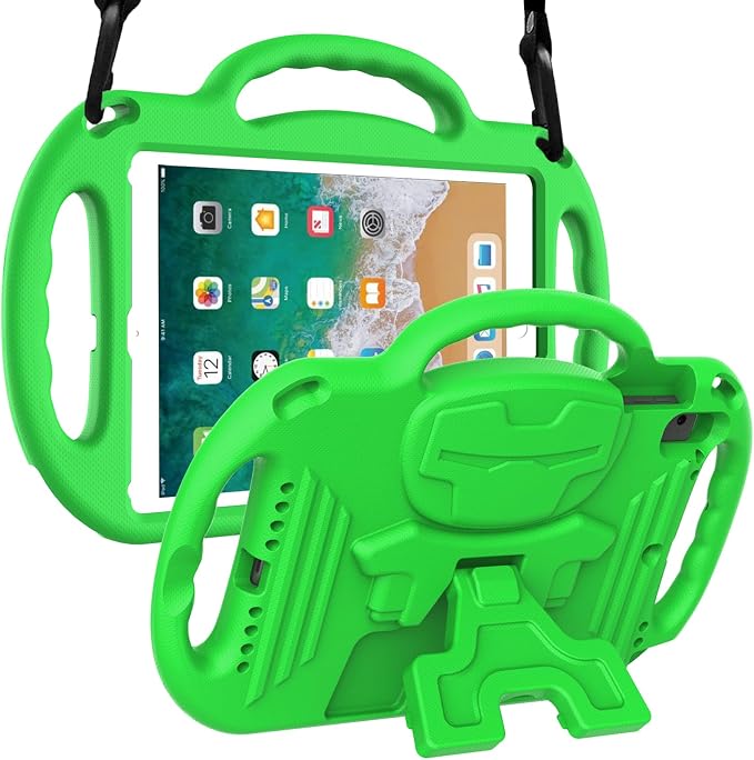 LTROP Kids Case for iPad 5th/6th Generation (2017/2018) &amp Air 2 Shoulder Strap Handle Stand Shockproof Bumper Cute Kid Case for iPad 9.7 Inch Black