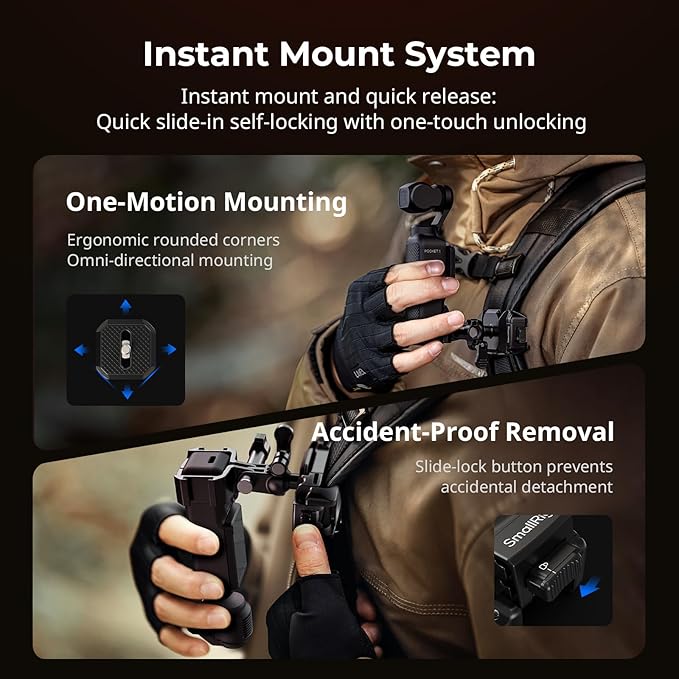 SMALLRIG Universal Three-in-One Camera Clip Kit, Quick Release System, Backpack Clamp for Mirrorless/DSLR, for Action Cameras, for DJI Pocket 3, Backpack Strap Clip Kit for Arca-Swiss - 5655