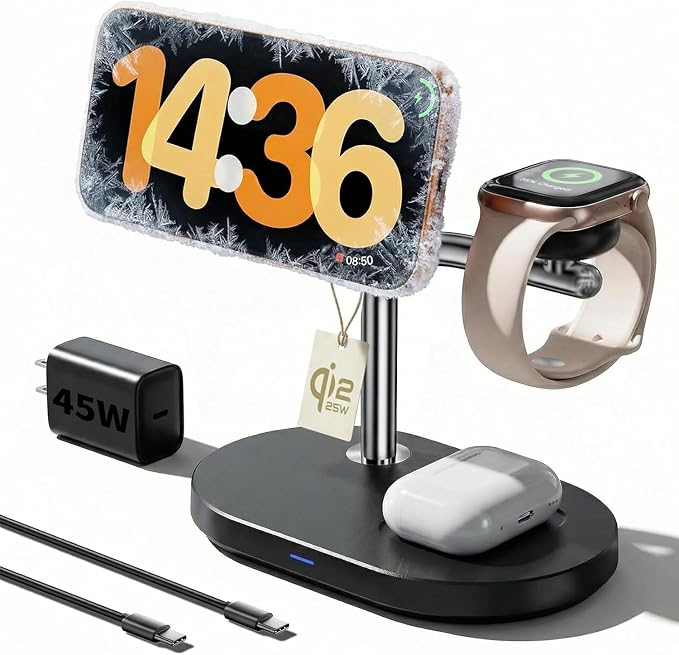 Qi2.2 25W 3 in 1 Mag-Safe Charger with TEC Active Cooling Charging Station | Qi 2 Wireless Charger Fast Charging for iPhone 17-8Galaxy S26/Note/Z Fold Flip8Apple/Samsung WatchPods/Buds(45W Adapter)