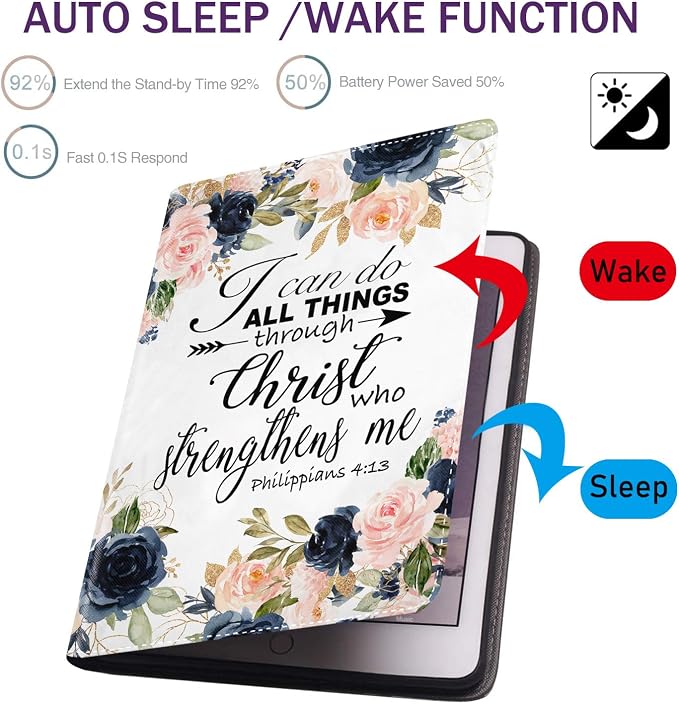 for iPad mini 5/4 Case iPad mini 1/2/3 Case Adjustable Stand Shockproof Protective Cover with Automatic Wake-up/Sleep Function Suitable for iPad mini 5th/4th Gen 7.9 inch - Bible Phil 4-13 Floral