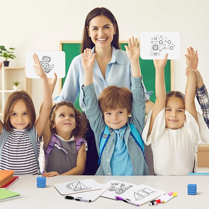 6 Sets Small Whiteboard Dry Erase Boards 5" x7'' Mini Double Sided Dry Erase Lap Boards with Markers Erasers Pen Holders Personal Whiteboards for Students Classroom Teacher