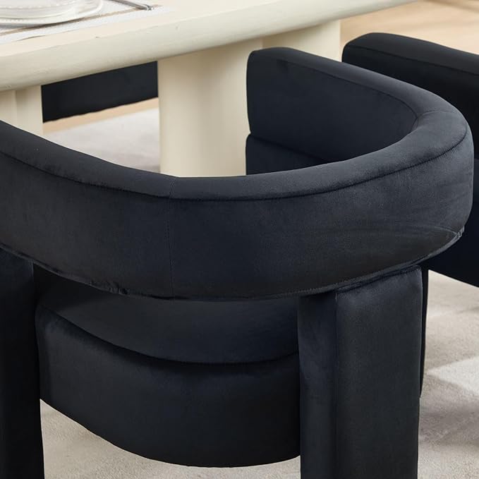 Black Dining Chairs Set of 6, Upholstered Velvet Barrel Chairs with Arms Comfy Side Chairs for Living Room/Dining Room/Reception
