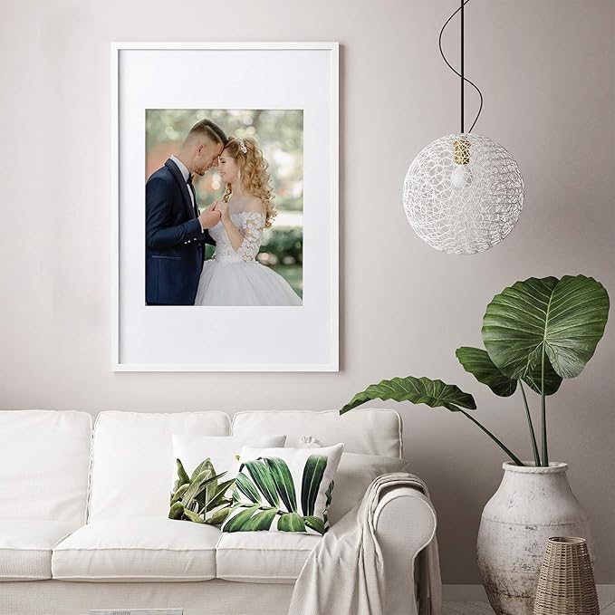 Egofine 24x36 Solid Wood Picture Frame, Made of Solid Wood Covered by Plexiglass 18x24 with Mat 24x36 without Mat, Poster Frame for Wall Mounting Photo Frame Vertically or Horizontally, White