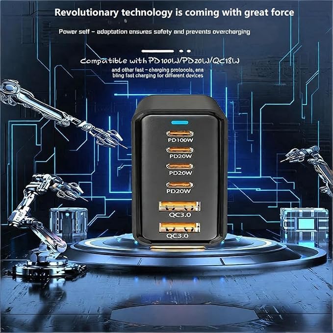 Heargrow 200W GaN USB C Charging Station 6-Port USB C Multi Charger Block with 4 Cables Fast Wall Charger Power Strip for iPhone 17 16 15 14 iPad MacBook Samsung Galaxy Pixel