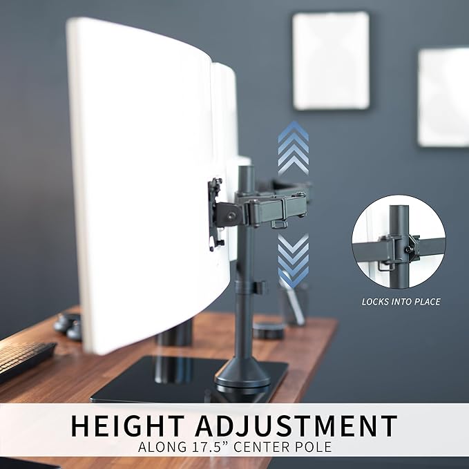 VIVO Freestanding Dual Ultrawide Monitor Stand with Sleek Glass Base and Adjustable Arms, 2 Screens up to 38 inches and 22 lbs Each, Black, STAND-V038FG