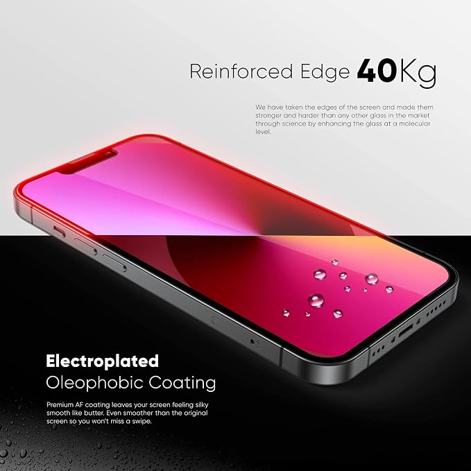 FLOLAB NanoArmour ONETIME MAX for iPhone 14 Pro / 15 Screen Protector Anti Glare Military-Grade Tempered Glass - Reinforced Edge Durable Smooth Easy to Install Guaranteed. (Dust Free)