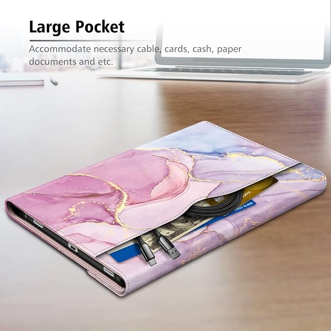 Fintie Portfolio Case for Samsung Galaxy Tab S8/Tab S7 11 Inch | Multiple Angles Business Cover with Pocket Built-in S Pen Holder Auto Sleep/Wake Dreamy Marble