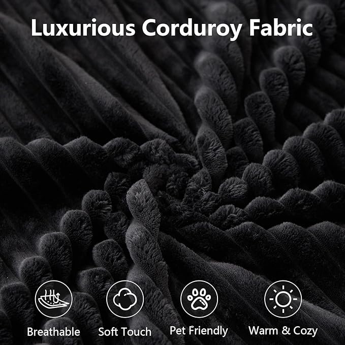 166.9" L-Shape Sofa with Ottoman, Modern Modular Sectional Comfy U-Shape Cloud Couch, Deep Seat, Upholstered Corduroy Sleeper Chaise Longue for Living Room Bedroom, No Assembly Required, Black