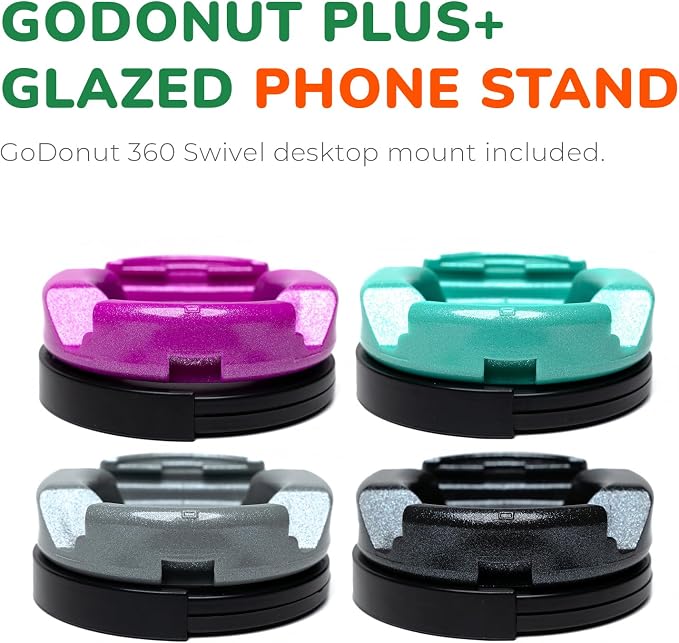 GoDonut Plus+ Glazed Phone Stand (Swivel Base) - Portable Mount Accessory - Charging Port Access - Compatible with Tablet iPhone &amp Most Smartphones - Fuchsia