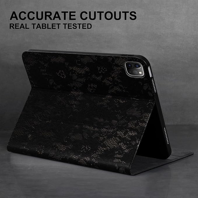Leather Case for iPad Pro 11 Inch 4/3/2/1 GenSilver Black | Genuine Leather Cover for iPad Pro 11 2022/2021/2020/2018Smart Folio Auto Sleep/WakeProtectiveAdjustable Stand