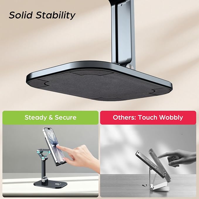 OCYCLONE Phone Stand Adjustable Height and Angle Foldable Cell Phone Stand Holder for Desk Taller iPhone Stand Compatible with 4.7-13 Smartphones iPad Tablet Beige