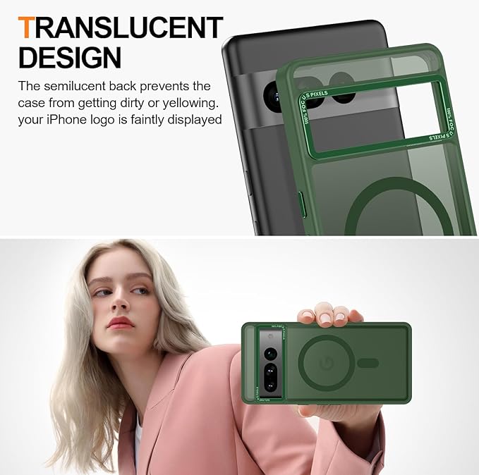 Magnetic for Google Pixel 7 Pro Case, [Military Grade Drop Protection] [Compatible with MagSafe] Shockproof Slim Translucent Matte Anti-Slip for Women Girls Men Case, Forest Green