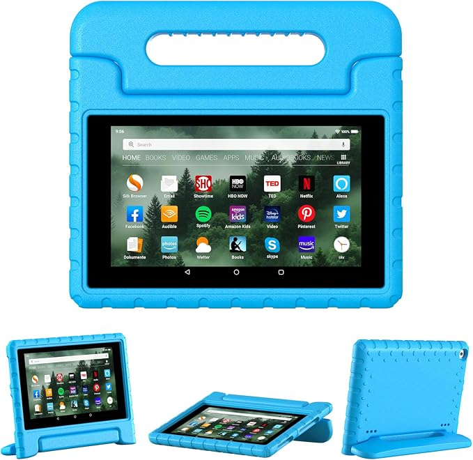 Kids Case for Kindle Fire HD 8 Tablet Case (8th/7th/6th) Shockproof Blue | 2018/2017/2016 Release Lightweight EVA Handle Stand Full Protection For Kids Daily Use