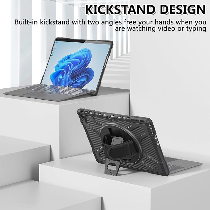 ZenRich Rugged Case for Microsoft Surface Pro 12 (2025)12 inch | Shockproof Hard Protective Case with 360 Rotating KickstandPen Holder and Hand Strap Compatible with Type Cover Keyboard