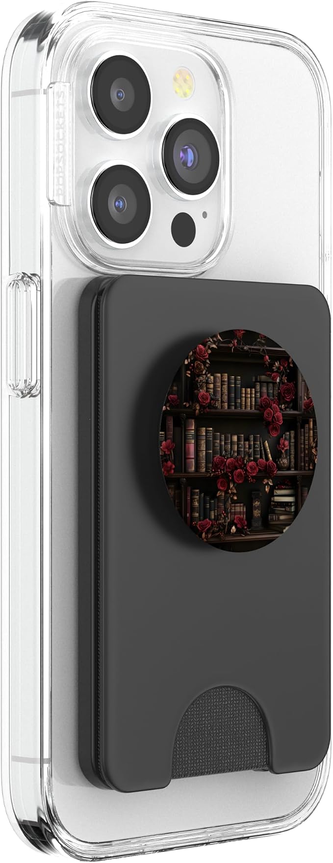 Goth Dark Fantasy Bookshelf with Vintage Books and Roses PopSockets PopWallet for MagSafe
