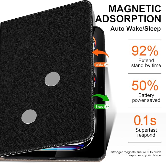 Leather Case for iPad Pro 13 (M4/M5) 2024/2025 Black | Premium Leather Business Folio Stand Cover Auto Wake/Sleep Multiple Viewing Angles