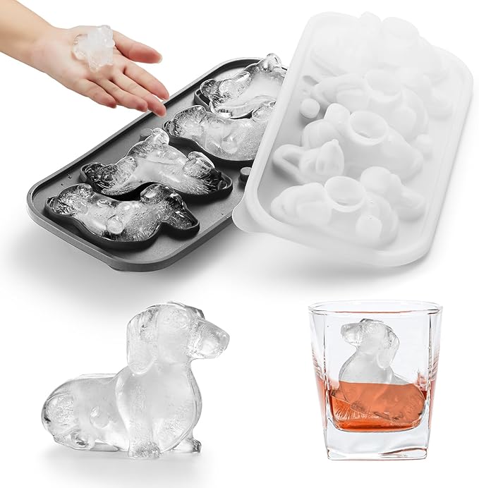 Nax Caki 3D Dachshund Dog Ice Cube Mold Fun Shapes, Dachshund Gifts for Women, Cute Large Craft Ice Mold, Big Dog Ice Cube Trays for Whiskey Cocktails Bourbon