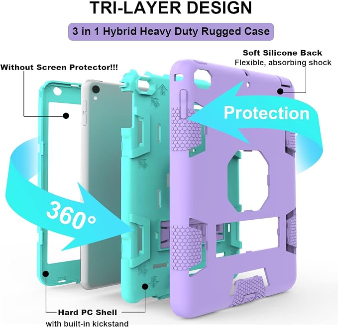 CCMAO iPad mini 5 Case 2019 iPad mini 4 Case 2015 Heavy Duty Shockproof Hybrid Protective Cover for iPad mini 5th/4th Generation 7.9 inch Purple+Green
