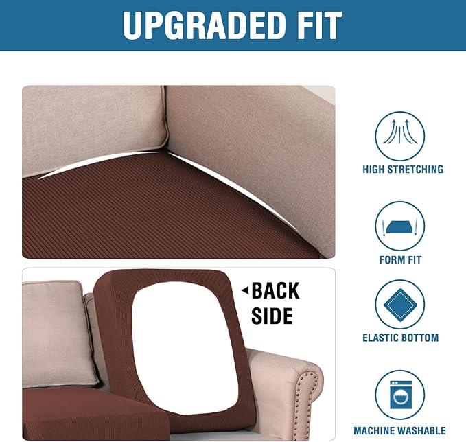 H.VERSAILTEX Super Stretch Individual Seat Cushion Covers Sofa Covers Couch Cushion Covers Slipcover Sets Thick Jacquard Textured Twill Fabric (1 Piece Chair Cushion Cover, Burnt Brick)