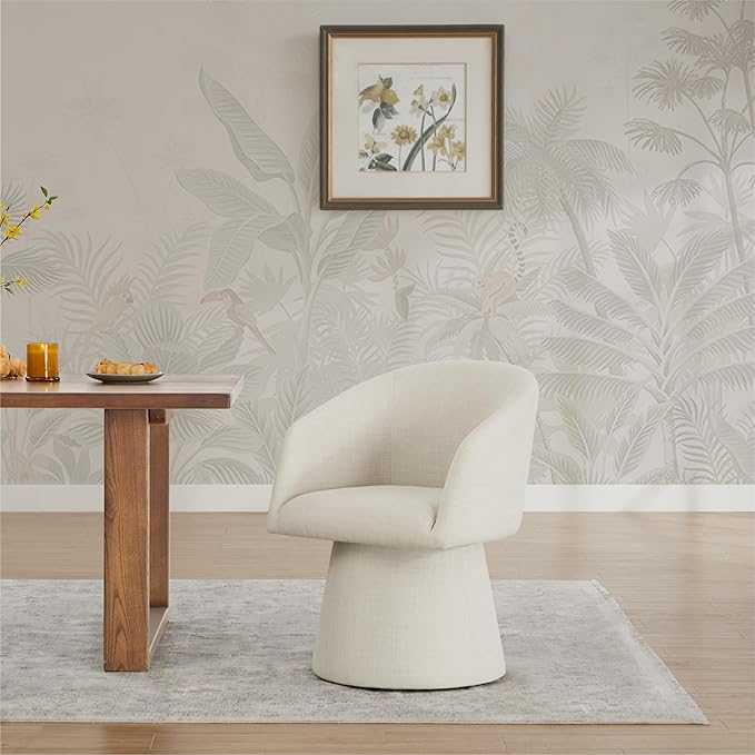Swivel Dining Chairs Set of 1, Upholstered Mid Century Modern Deskchair with Barrel Back, Linen Fabric Kitchen Chairs for Dining Room, Bedroom, Dressing Room, Linen