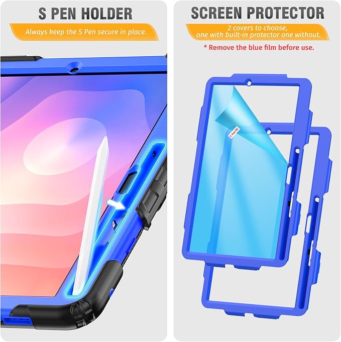 HXCASEAC Case for Samsung Galaxy Tab S10+ Plus / S9 Fe+ / S9+ 5G 12.4 inch Protective with Screen Protector/S Pen Holder/ 360 Rotating Stand Hand Strap - Black