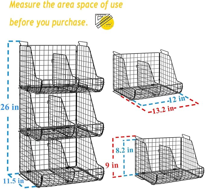 Stacking Can Dispensers 3 Tier with 3 Divider, Large Pantry Can Organizer, Beverage Drink Pop Soda Can Storage Basket, Can Holders for Pantry, Canned Food Rack Wire Bins for Kitchen Cabinet (3-Pack)