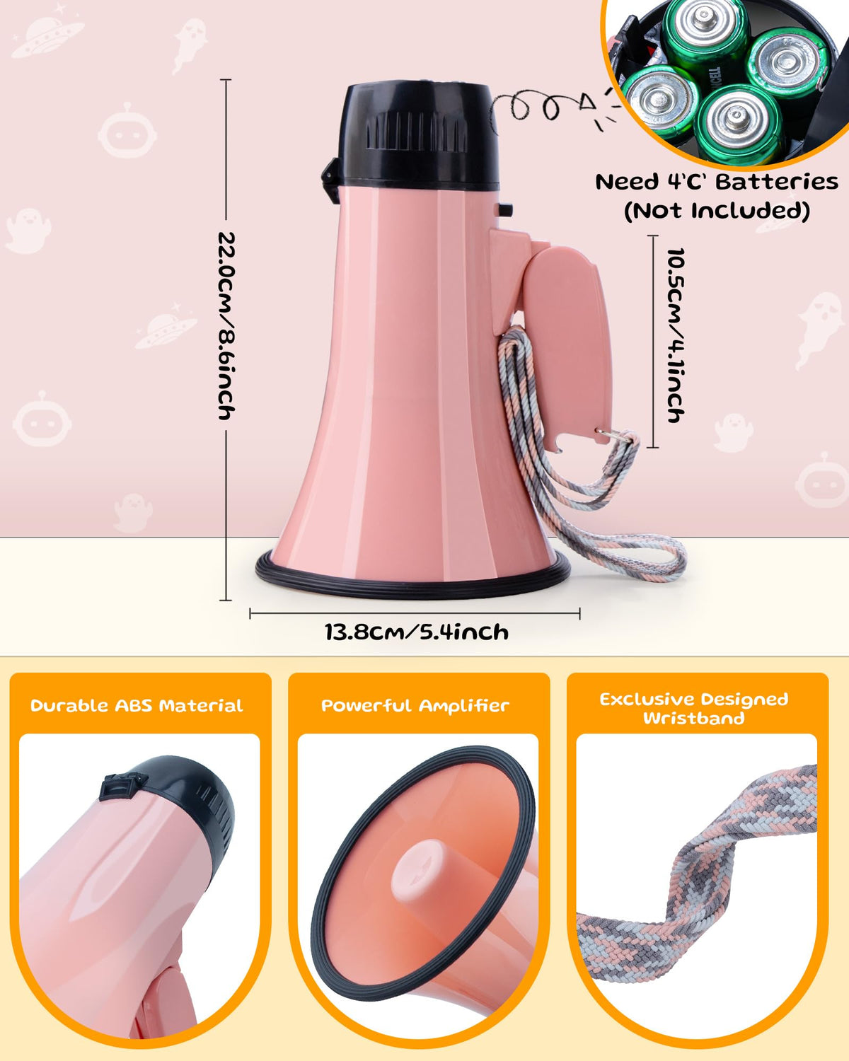 MyMealivos Prank Voice Changer Megaphone with 6 Different Sound Effects Voice Changing Bullhorn for Birthday Party, White Elephant Gift Exchange-Pink