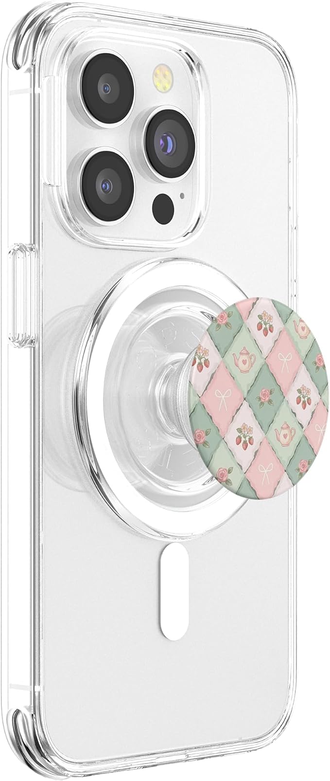 Pink &amp Green Patchwork Bow Coquette Floral Pattern PopSockets Adhesive PopGrip