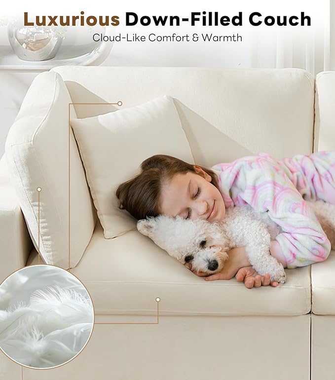Tbfit Modern Sectional Sofa with Storage, Down-Filled Cushions, 154" W Cloud Couch for Home, Living Room, Beige