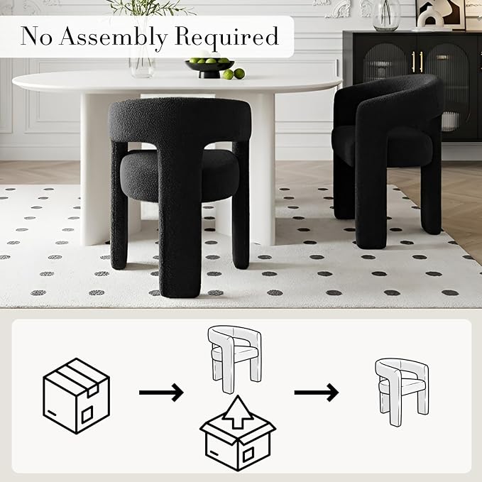 Black Dining Chairs Set of 6, Upholstered Sherpa Barrel Chairs with Arms Comfy Accent Side Chairs for Living Room/Dining Room/Reception, Black