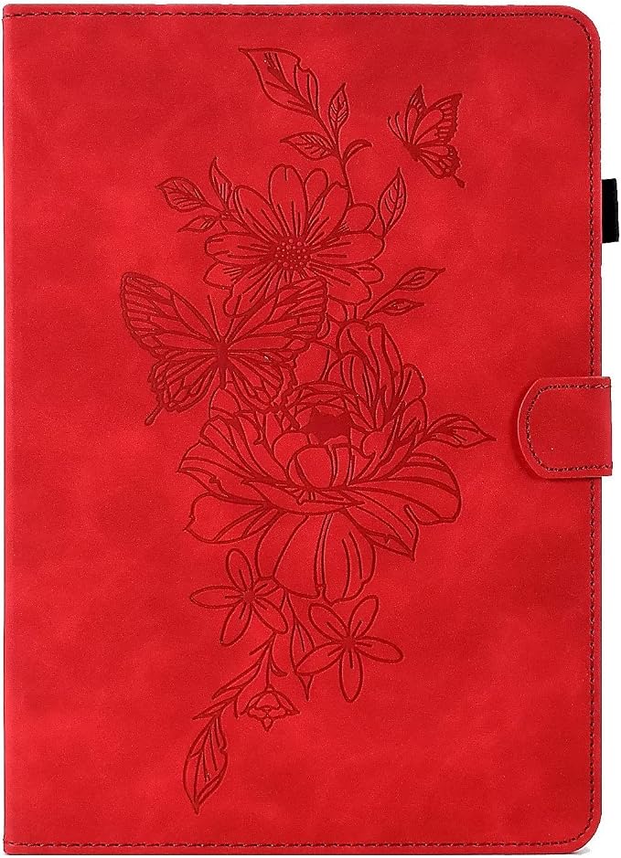 Case for Samsung Galaxy Tab A9 8.7 Inch 2023 (SM-X110/X115/X117) Suede Embossed Flower Flip Stand Protective Shell with Pen Holder &amp Card Slot No Smart Auto Wake/Sleep Function Brown