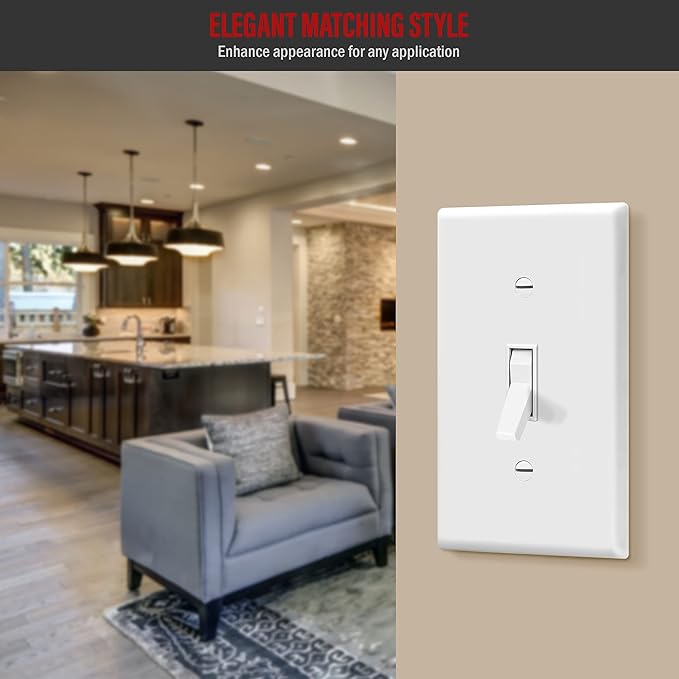 ENERLITES Toggle Light Switch Wall Plate, Gloss Finish, Standard Size 1-Gang 4.50" x 2.76", Unbreakable Polycarbonate Thermoplastic, 8811-W-40PCS, White (40 Pack)