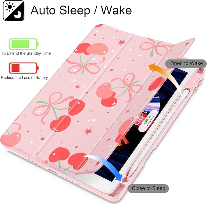 Tuiklol for iPad 10.2 inch 9th / 8th / 7th Gen 2021 2020 2019 Release Case | Built in Pencil Holder - TPU Protection Trifold Stand Stand Clear Back Tablet Cover With Auto Wake/Sleep Blue berries