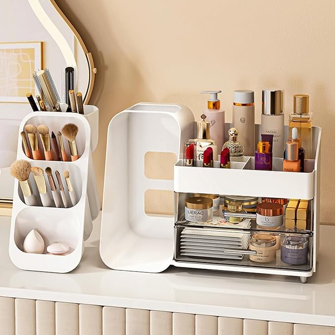 Makeup Organizer with Drawers for Vanity,Spacious Cosmetic Display Case,Perfect Storage Solution for Your Beauty Essential (White)