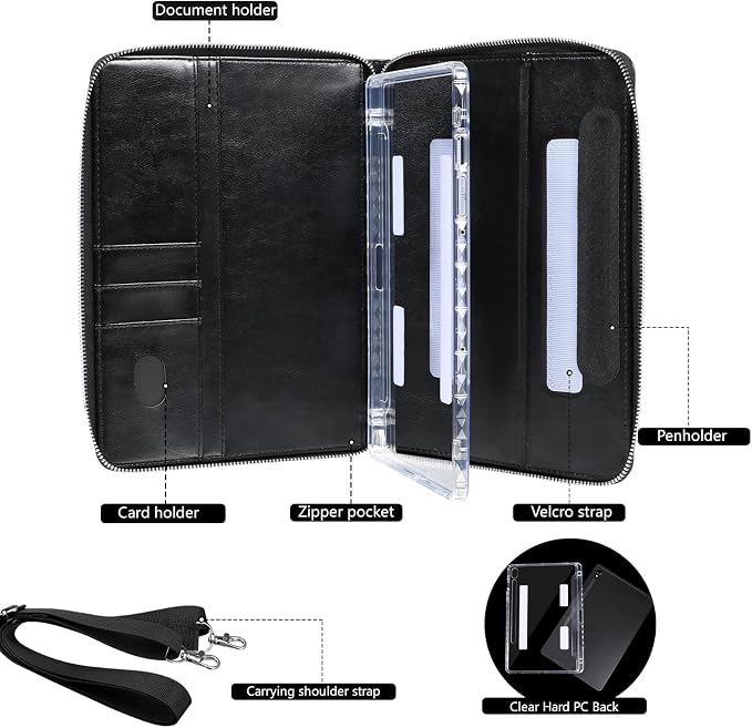 Case for Samsung Galaxy Tab S10 Lite / S10 FE / S9 FE 10.9-Inch / S9 11 | PU Leather / Zipper Bag / Clear Back Case / Hand Strap / Shoulder Strap / S-Pen Holder / Stand Cover