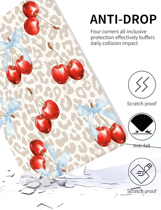 Case for iPad 9th/ 8th/ 7th Generation Case 10.2&amp10.5 Inch (2021/2020/2019 Release) Slim Lightweight Soft Trifold Back Cover with Pencil Holder &amp Auto Sleep/Wake Cover Cherries Cheetah Bows