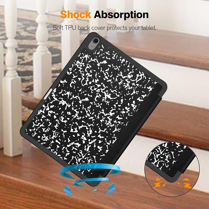 Fintie Slim Shockproof Case for iPad Air 13-inch M4/M3/M2 (2026/2025/2024) | Soft TPU Back Cover Drop protection Viewing &amp Typing Angles Pencil Holder Scratch-Resistant Composition Book