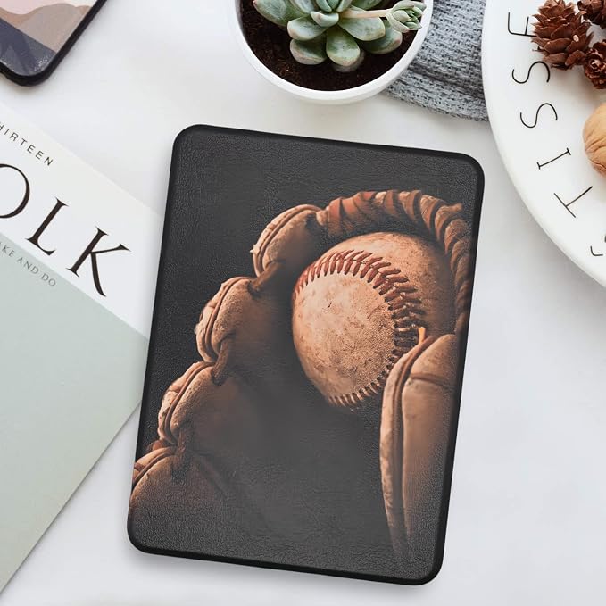 Case for Kindle Paperwhite 12th Gen 2024. Kindle Colorsoft Signature Edition Lightweight PU Leather Protective Cover with Auto Sleep/Wake Hand Strap Baseball