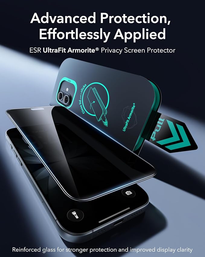 ESR 2 Pack Armorite for iPhone 17 Pro Privacy Screen Protector | Military-Grade Shatterproof 28° Anti-spy UltraFit Tray 9H+ Tempered Glass Auto Dust Removal and Bubble Free