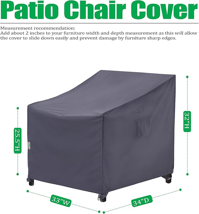 F&J Outdoors Patio Chair Covers Waterproof UV Resistant Heavy Duty Outdoor Lounge Chair Adirondack Chair Cover, Grey, 2Pack, 33" W x 34" D x 32" H